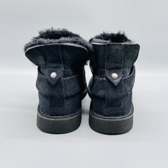 UGG Boots Womens 7 Black Suede Shearling Lined Ankle Booties Strap Casual - Picture 5 of 10